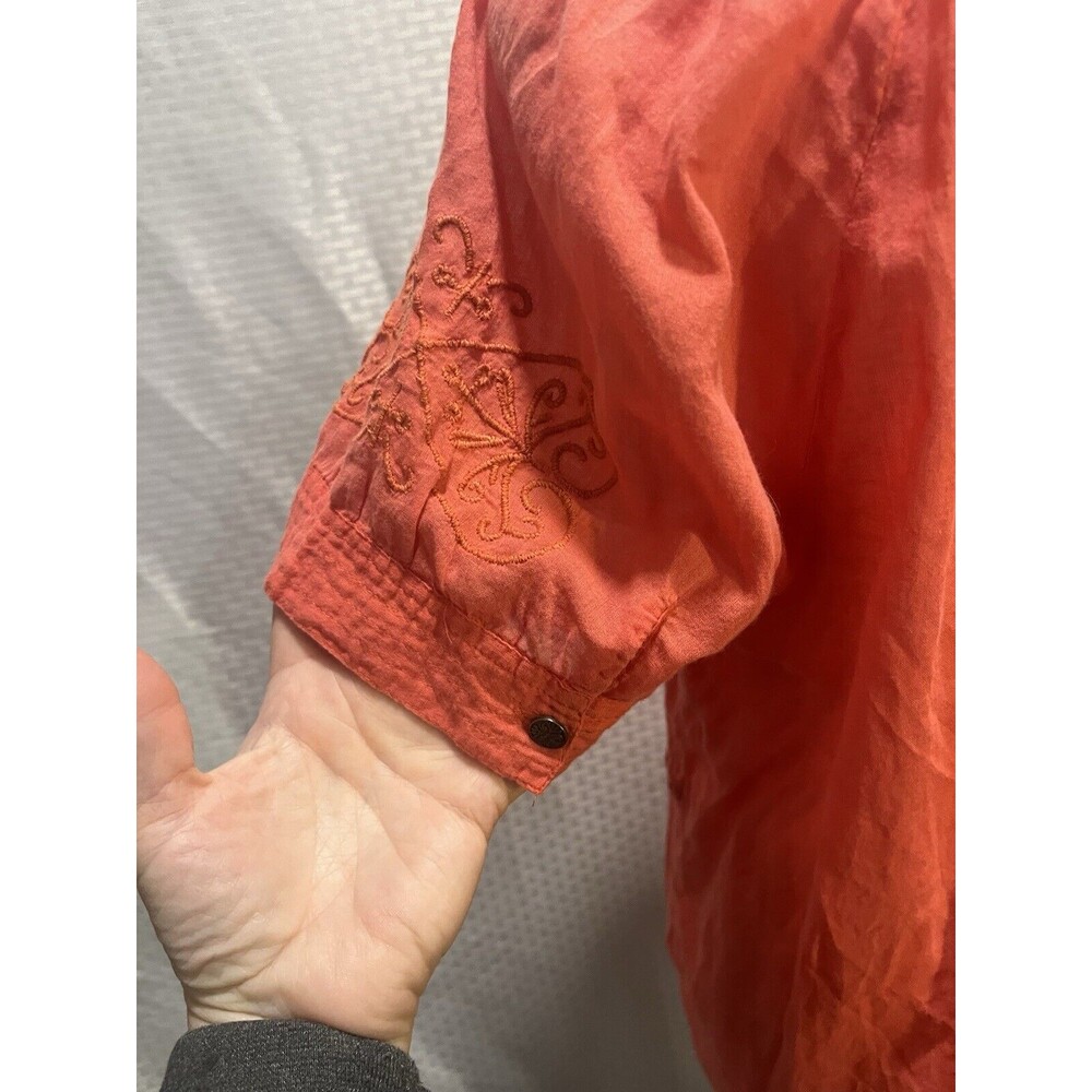 NINE WEST Women L Pink Short Sleeve Top Embroidered Pleated Boho Peasant Hippie - Picture 5 of 11